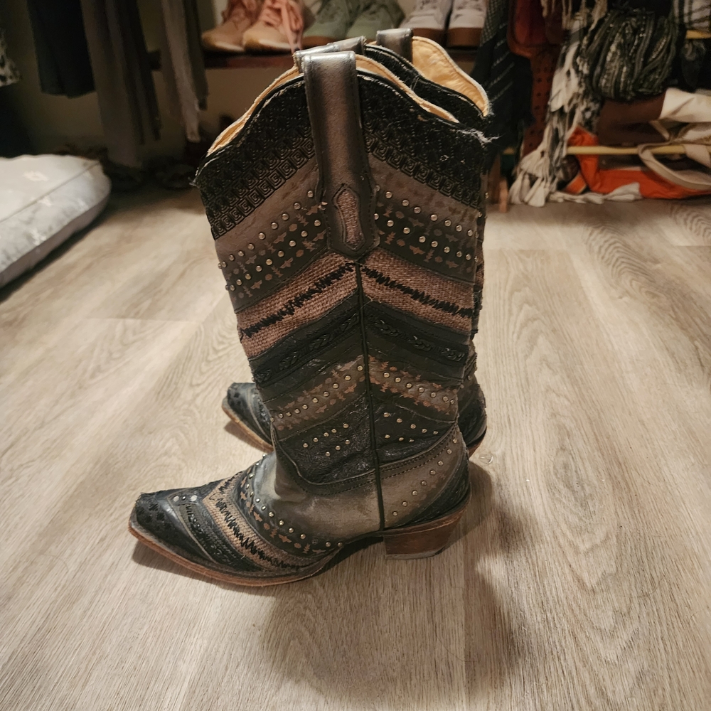 Studded Black and Brown Western Boots.  Corall Rare Boots